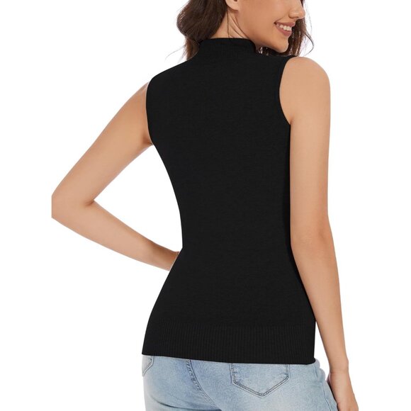 Women Sleeveless Knit Mock Neck Top Medium Black Versatile Style - Picture 4 of 8